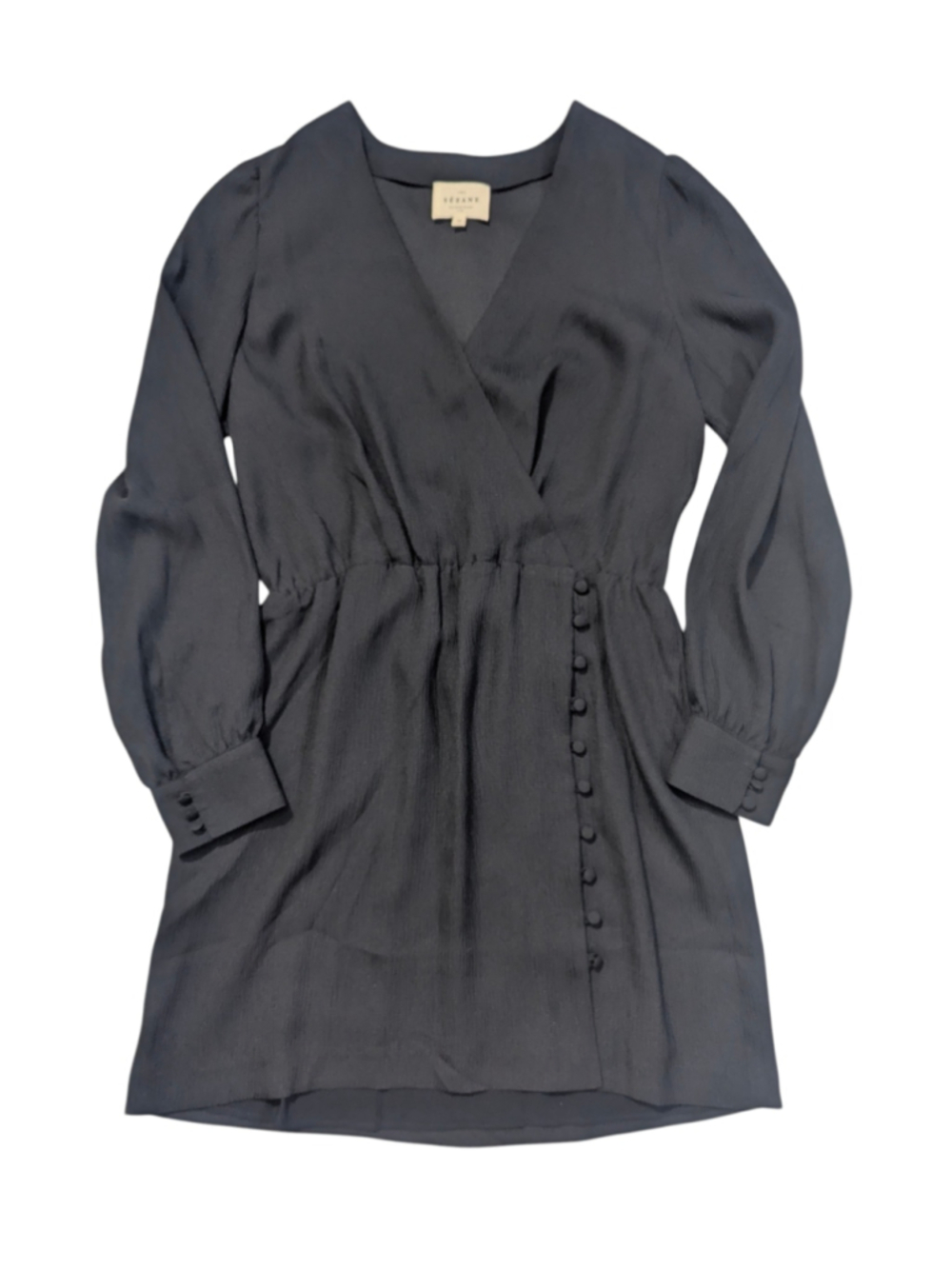 Sezane Black V-Neck Long Sleeve Dress Size 6 38 - Picture 3 of 16